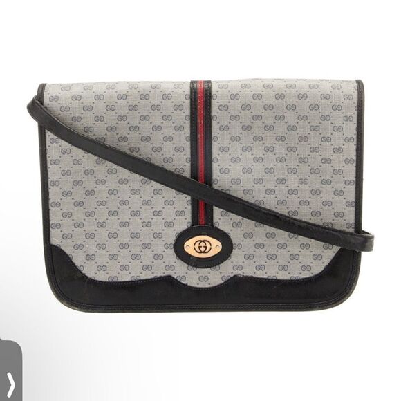 Gucci vintage navy micro Gg and black leather bag - Picture 1 of 16